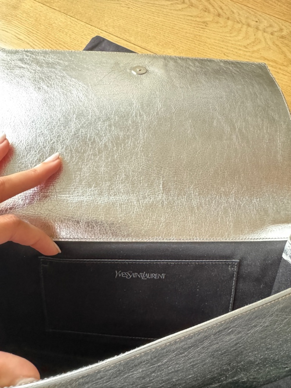 Saint Laurent Metallic Silver Embossed YSL Clutch - Picture 4 of 6